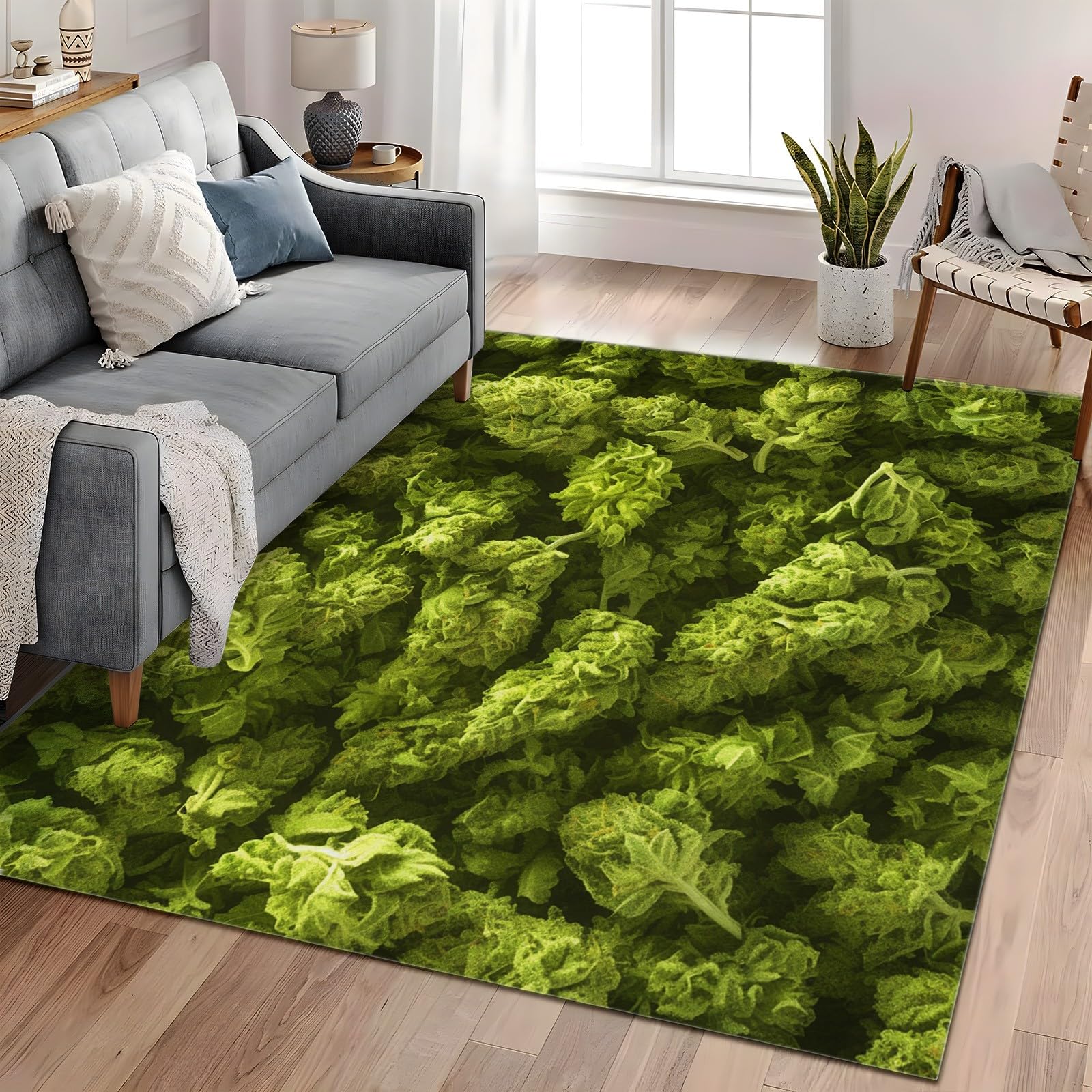 Tapis salon lavable plantes vertes 120x170 grand tapis de sol