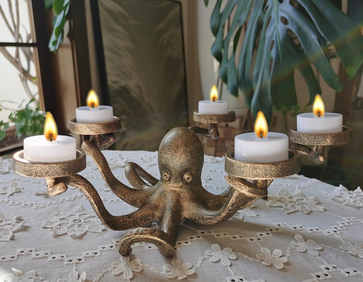 Iron Octopus Tealight Holder - Decorative Octopus Candle Holder - Octopus Tea Light Candelabras
