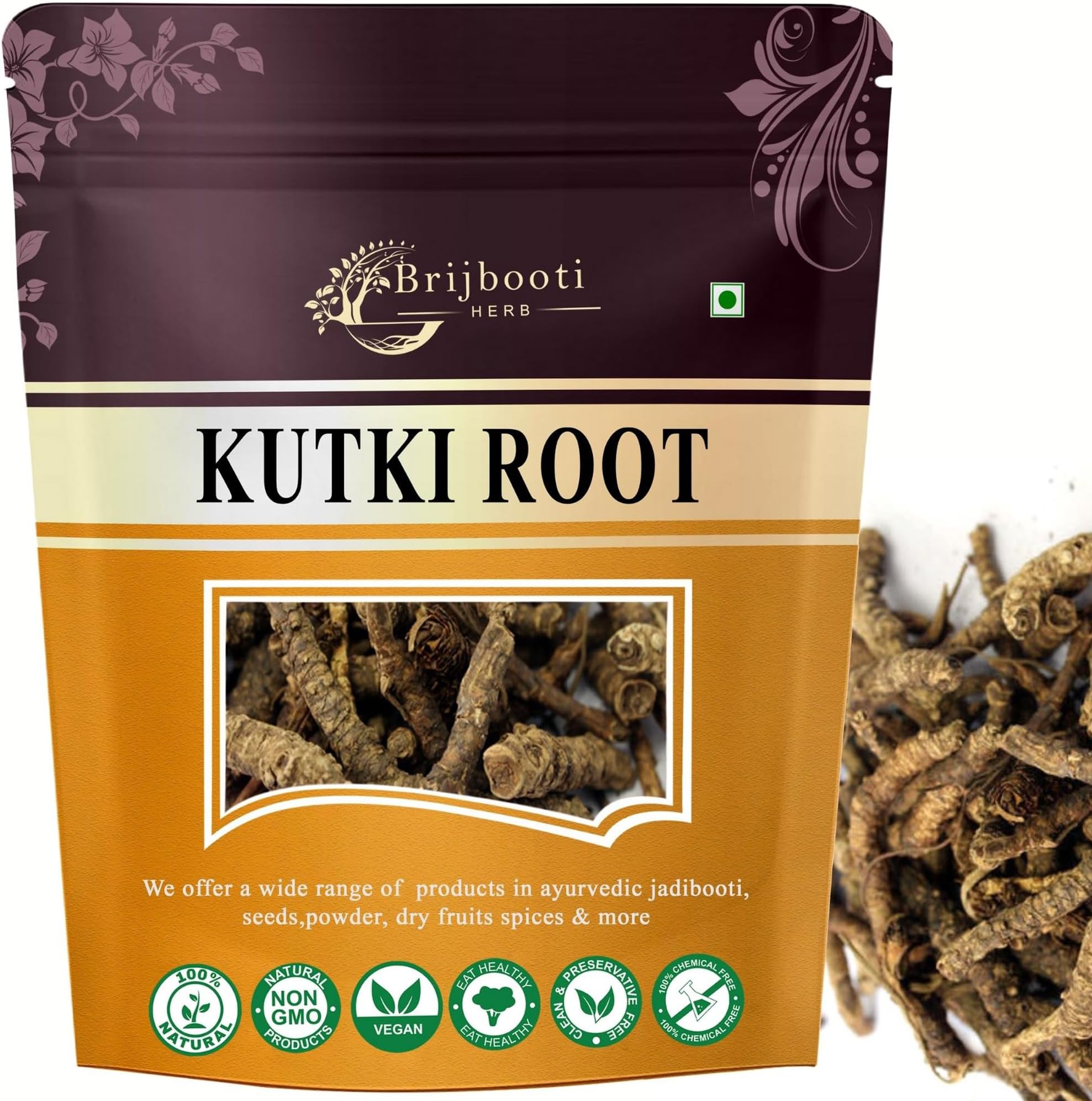 Birju Mahavir Kutki - Katuki - katuka - Picrorrhiza Kurrora 100 Gr, Natural (BMKB-26)