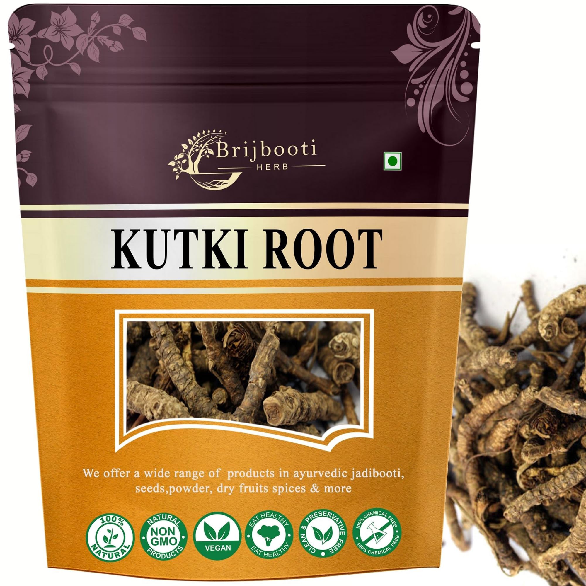Birju Mahavir Kutki - Katuki - katuka - Picrorrhiza Kurrora Dried, 100 Gr, Natural (BMKB-26)