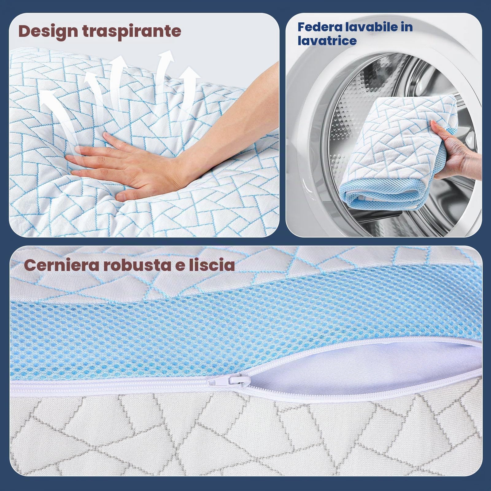 A-Pce Cuscino Memory Foam Regolabile, con Supporto Collo, Misura Queen*2 | Curva Ergonomica, Altezza/Fermezza Regolabile, Rivestimento Reversibile Lavabile, Lato Bambù & Lato Fresco, OEKO-TEX