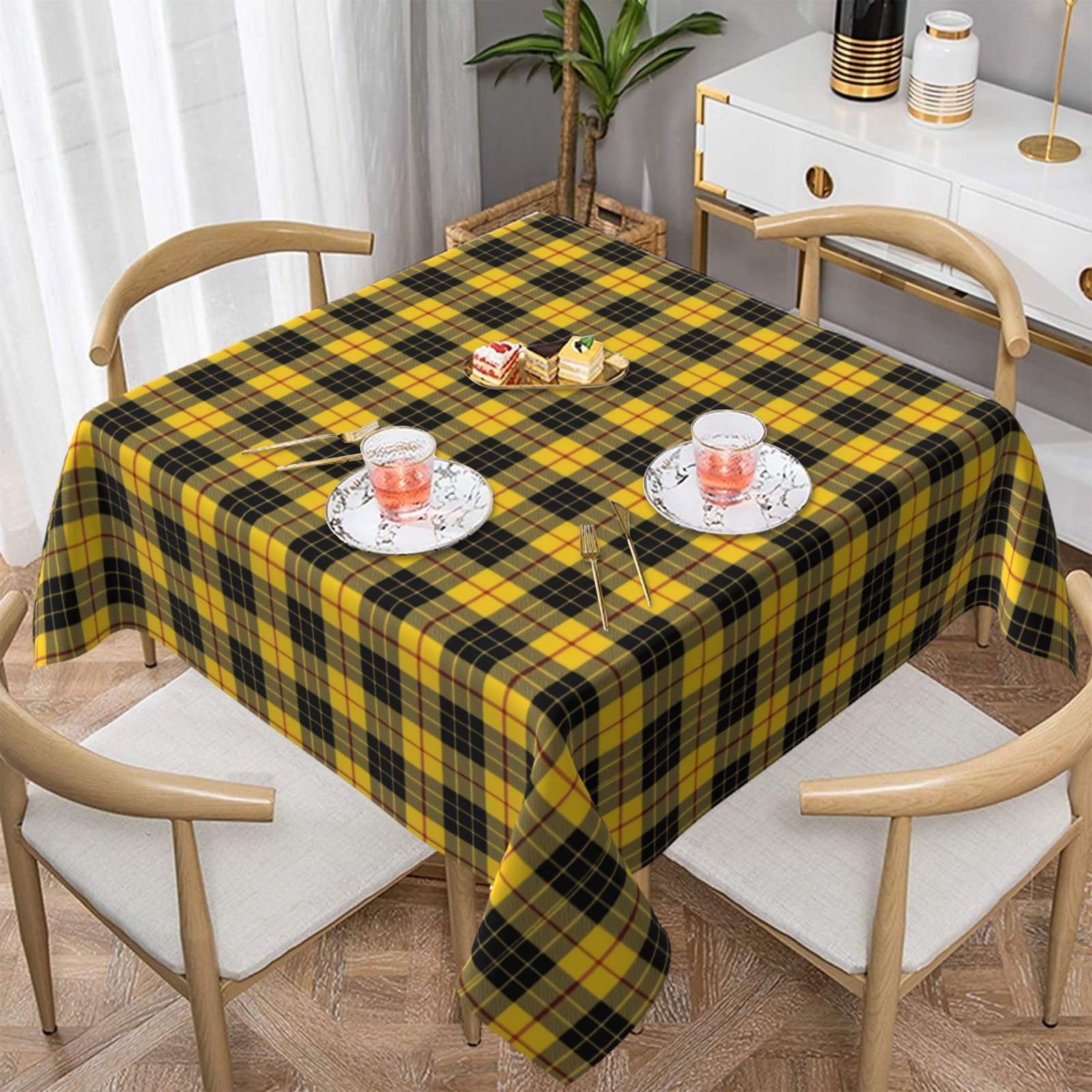 Smazdfxx White Scottish Clan Macleod Of Lewis Tartan Plaid 100% Polyester Fiber Square Tablecloth Anti Pilling 60"X60"