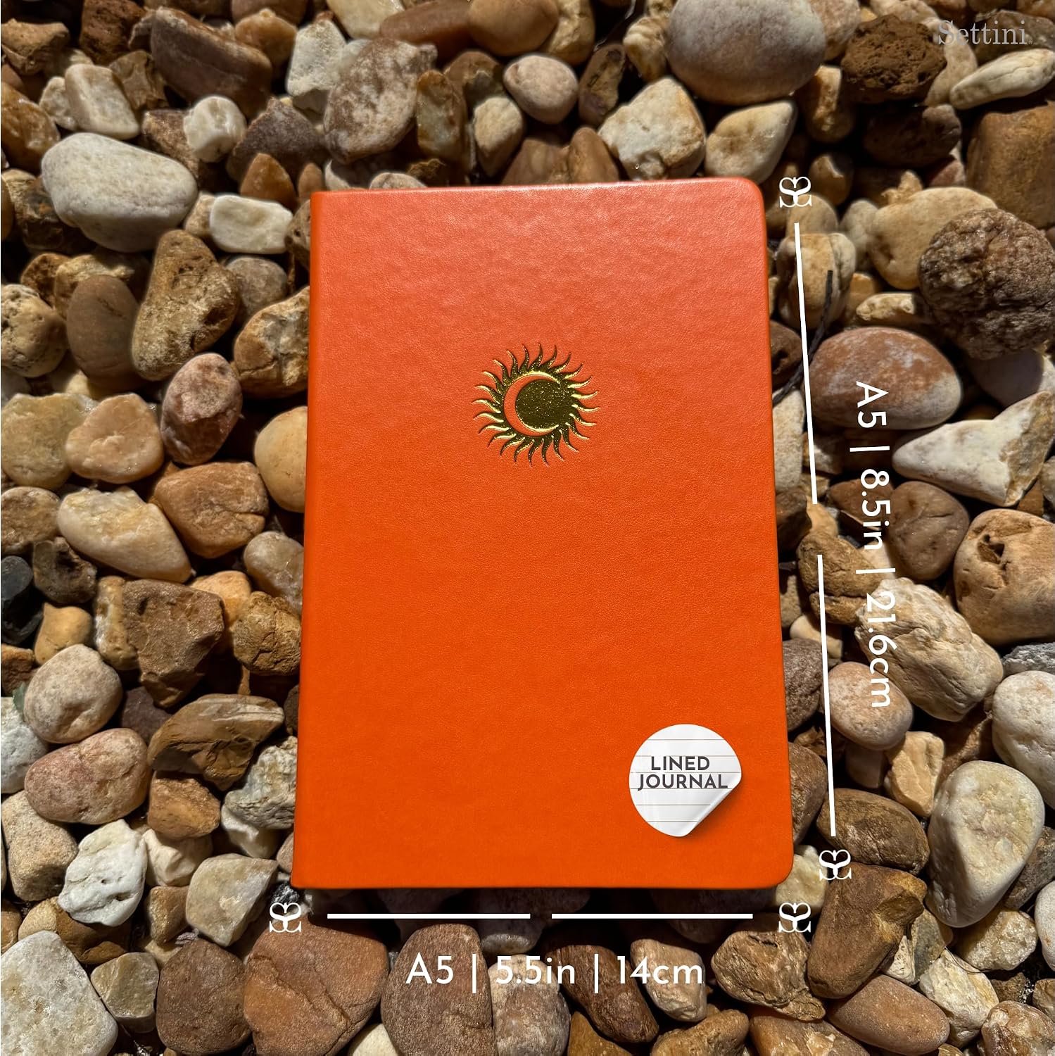 SETTINI® Lined Vegan Leather Journal A5 192 Pages, Orange Sun image 2
