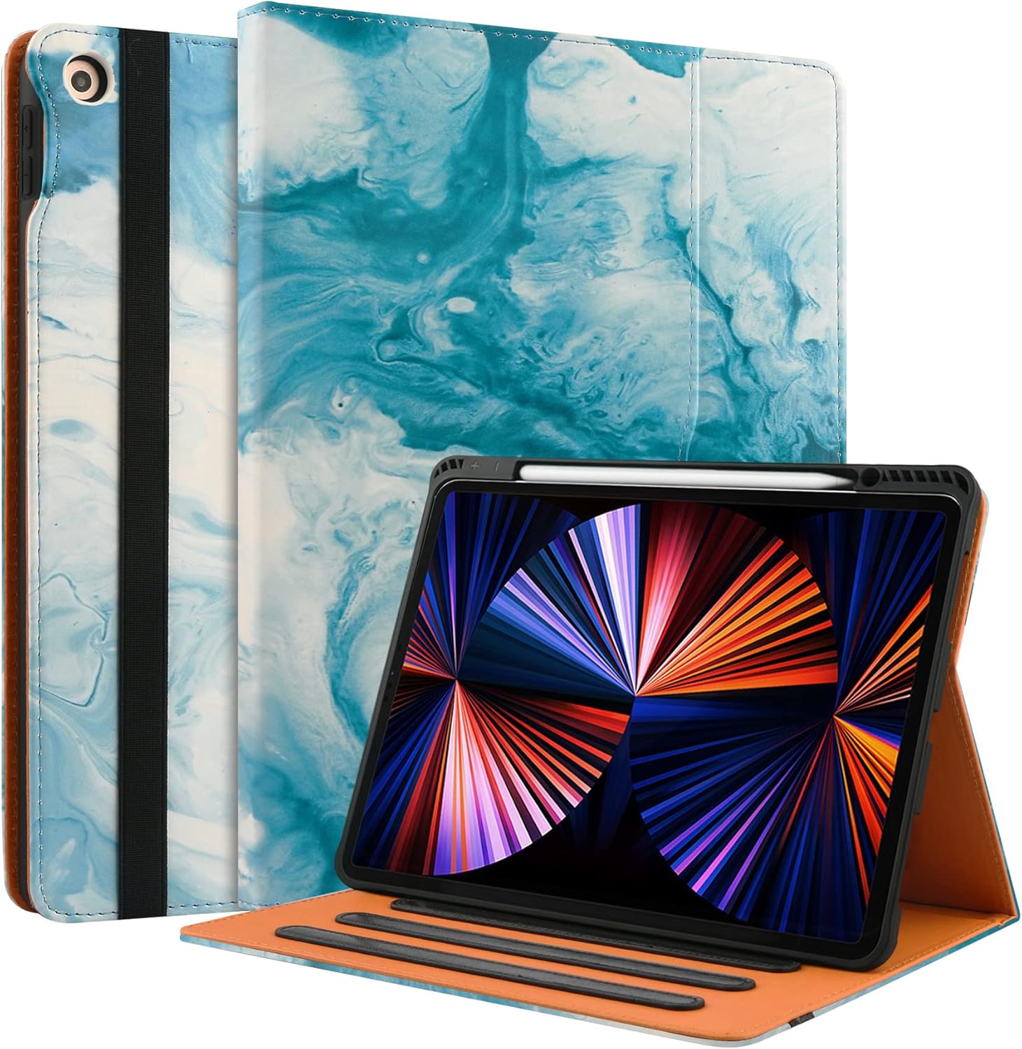 for iPad 10th Generation Case 2022, for iPad 10.9 Inch Case with Built-in Pencil Holder, Folio Stand Protective Leather Case Cover, Auto Sleep/Wake, Multiple, Blue/Brown