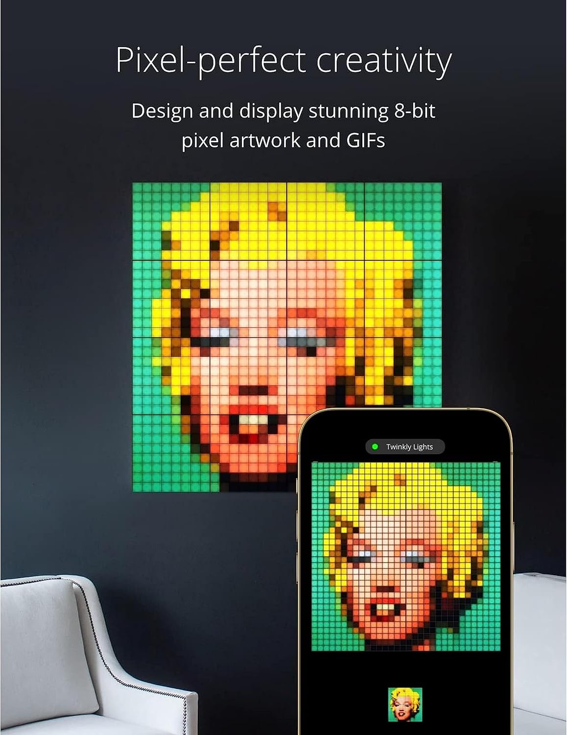 Twinkly Squares Master Panel, RGB LED Panel, Including 1 Main Panel and USB-C Power Supply, Compatible with HomeKit, Alexa and Google Home, Gaming Lights and Streaming, 16M+ Colors