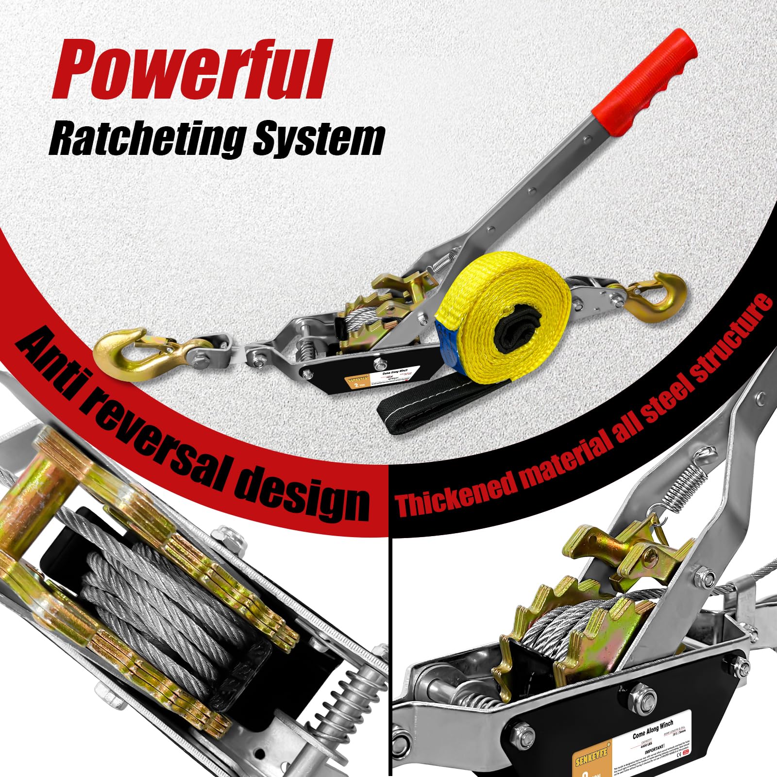 SENKEYFE Come Along Winch - 7FT 2T Heavy Duty Puller -3