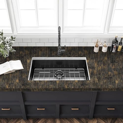 Miniatura 4 de Papel tapiz metálico industrial de 17.3 x 120 pulgadas, papel de contacto con textura metálica de oro negro, papel de contacto vintage, impermeable,