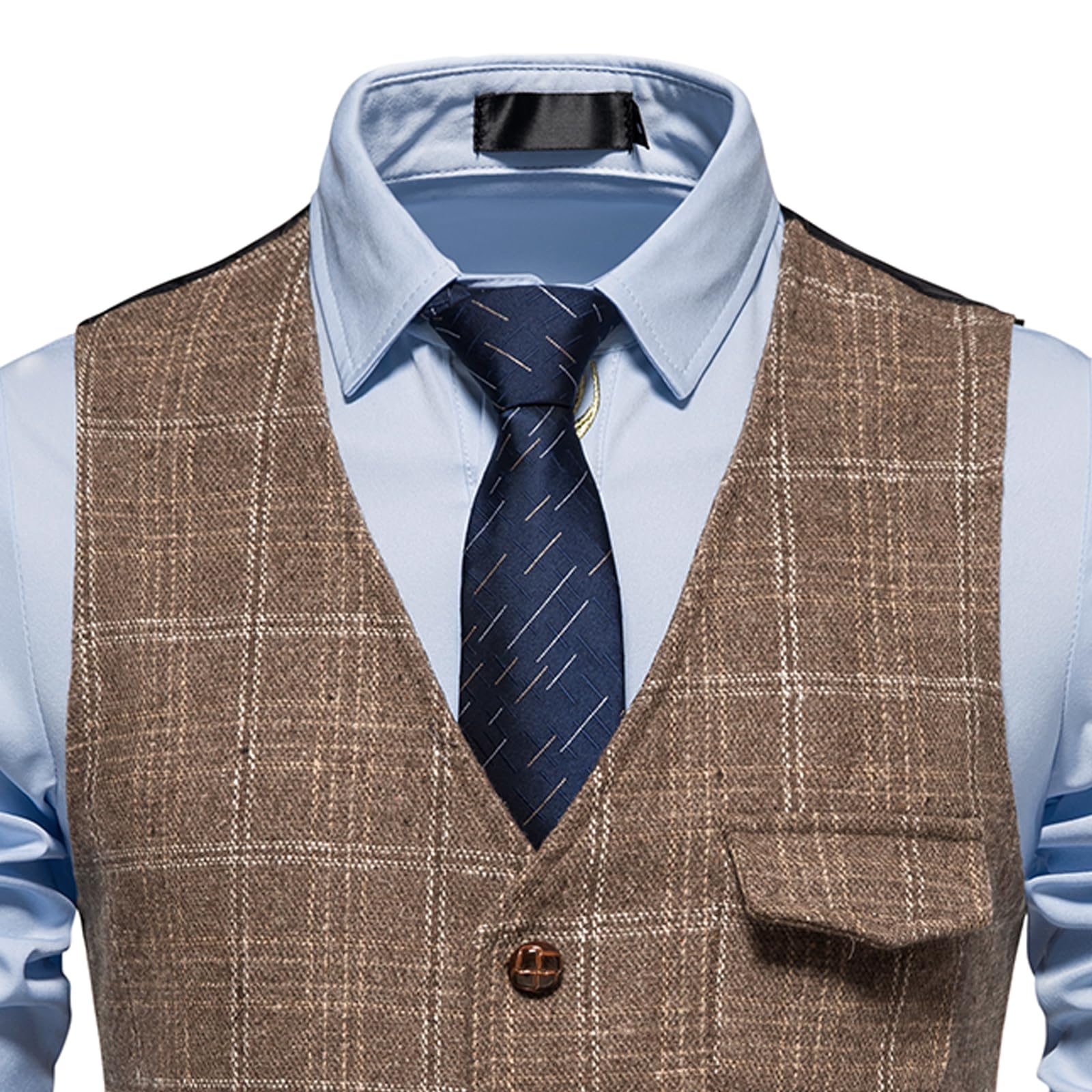 MakingDa Gilet da uomo a quadri formale senza maniche con scollo a V plaid tweed gilet business casual vestito gilet con tasca