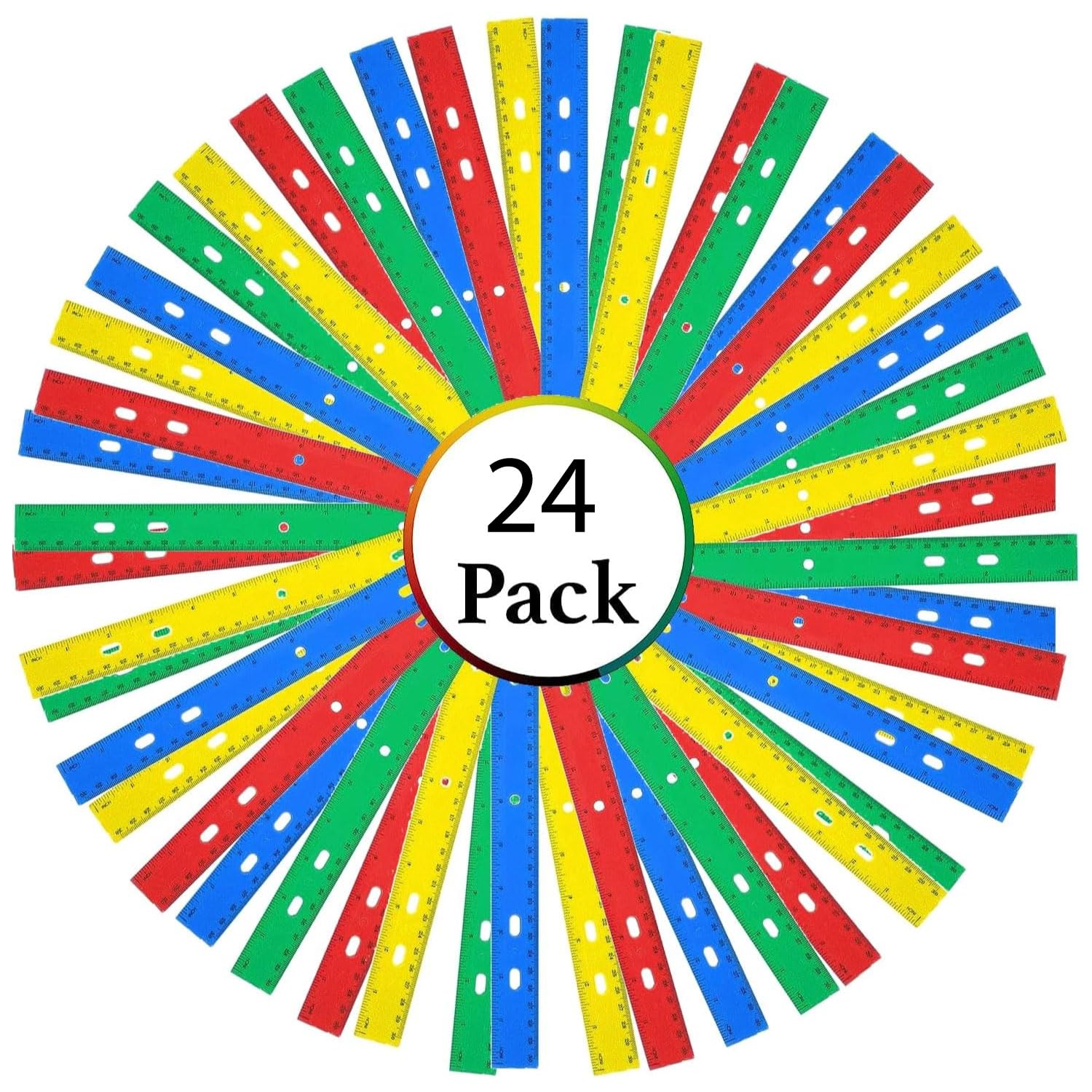 24 Pack Rulers Bulk for Classroom Supplies, Kids | 12 Inch Rulers with Imperial (US Inches) and Metric (CM/Millimeter) Measure for Teachers, Students