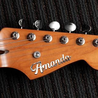 Personalized Custom Metal Name Guitar Headstock, Vintage 50s Style Guitar and Bass Badge Tag, Custom Guitar Headstock Label, Stainless Custom Nameplate on Guitar Headstock (Metal)
