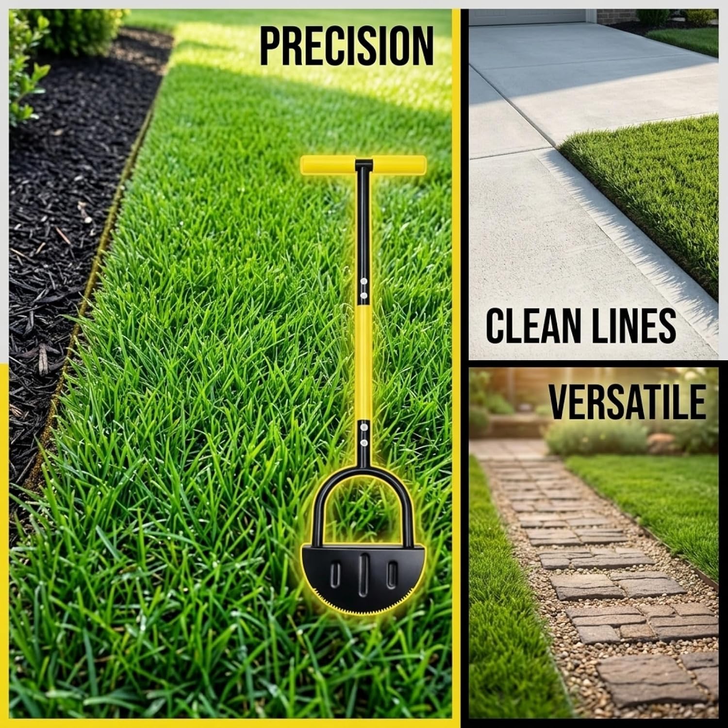 Manual Edger Lawn Tool, 38" Manual Half Moon Lawn Edger with Serrated Cutter, Grass Edging Shovel with Wide Foot Platform, Garden Border Trimmer for Yard, Sidewalk, Driveway