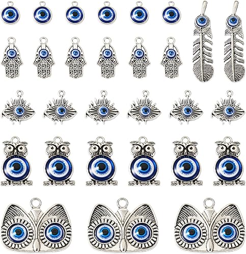 Craftdady Dijes de aleación de mal de ojo de la suerte, colgantes de metal retro para hacer joyas