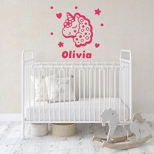 Miniatura 24 de Calcomanías de pared con nombre para niños, calcomanías personalizadas con nombre de niña para guardería, decoración de pared con nombre con bonito