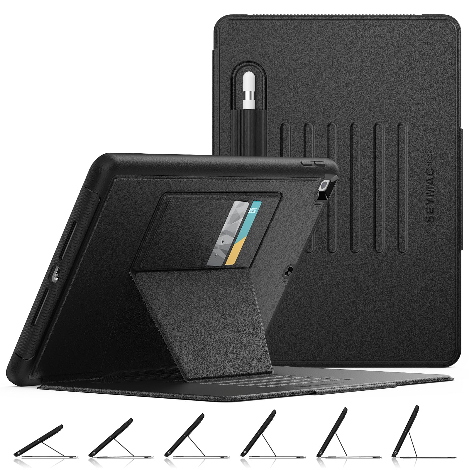 Sponsored Ad - SEYMAC stock Case for iPad 9th/8th/7th Generation 10.2 Inch, Strong Magnetic Auto Sleep/Wake Protective Case with Multi-Angles Stand, Pen Holder, Card Slot (Black)