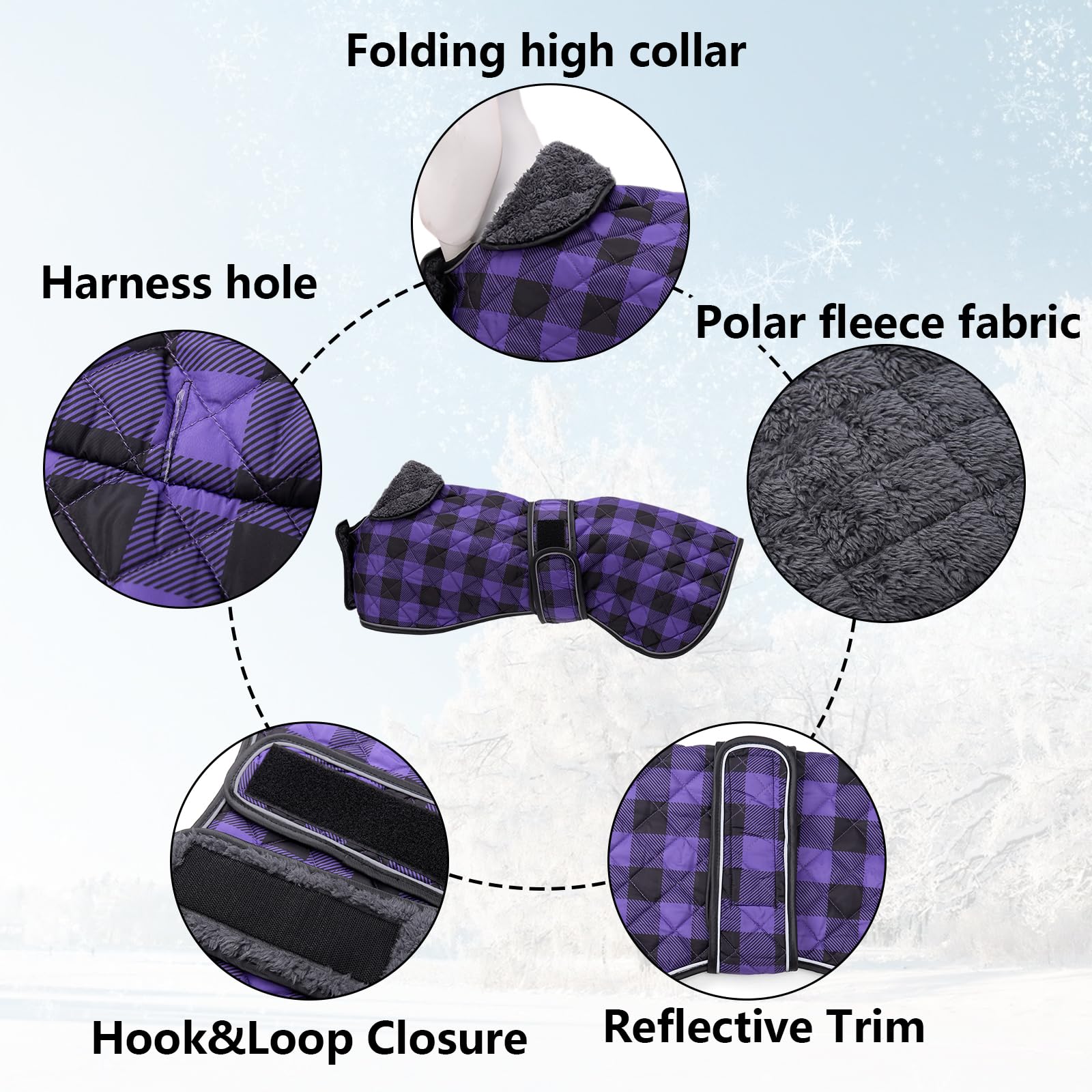 Geyecete Waterproof Greyhound Whippet Lurcher Coat with Warm Fleecy Lining - Outdoor Dog Apparel with Adjustable Bands for Medium, Large Dogs - Purple - Image 2