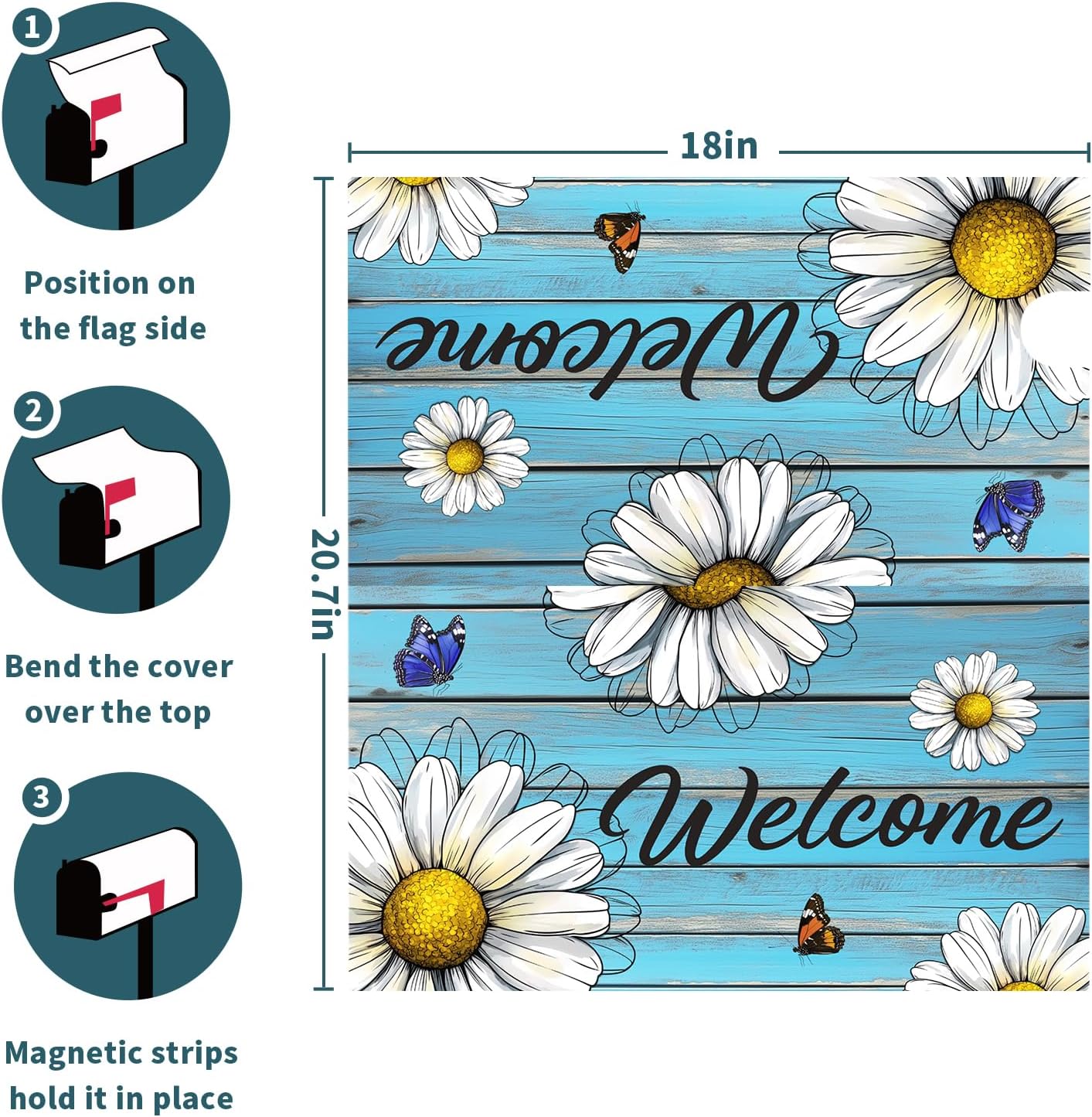 Spring Summer Daisy Mailbox Covers Magnetic Standard Size 18"x21" Vintage Floral Spring Mailbox Cover Rustic Blue Old Wood Board Mailbox Wraps Post Letter Box Covers for Home Garden Yard Outdoor