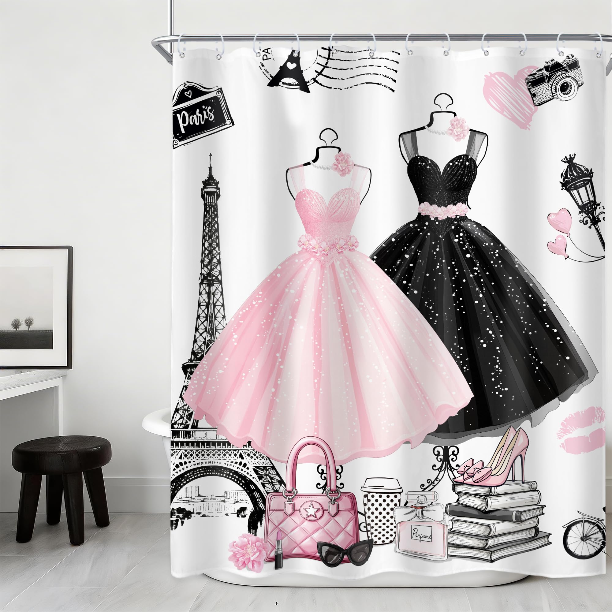 Amazon.com: Riyidecor Fashion Girly Dress Shower Curtain 60Wx72H Inch Pink Black Modern Paris Eiffel Tower Girls Women Perfume High Heels Makeup Bathroom Decor Fabric Polyester Waterproof 12 Pack Hooks : Home & Amazon.com: Riyidecor Fashion Girly Dress Shower Curtain 60Wx72H Inch Pink Black Modern Paris Eiffel Tower Girls Women Perfume High Heels Makeup Bathroom Decor Fabric Polyester Waterproof 12 Pack Hooks : Home &