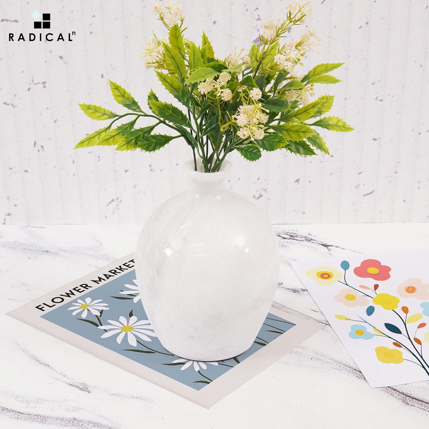 Radicaln Marble Flower Vase 8" Inches White Handmade Elegant Marble Vase for Home Decor, Displaying Fresh Flowers, Garden Decor, and Flower Pots