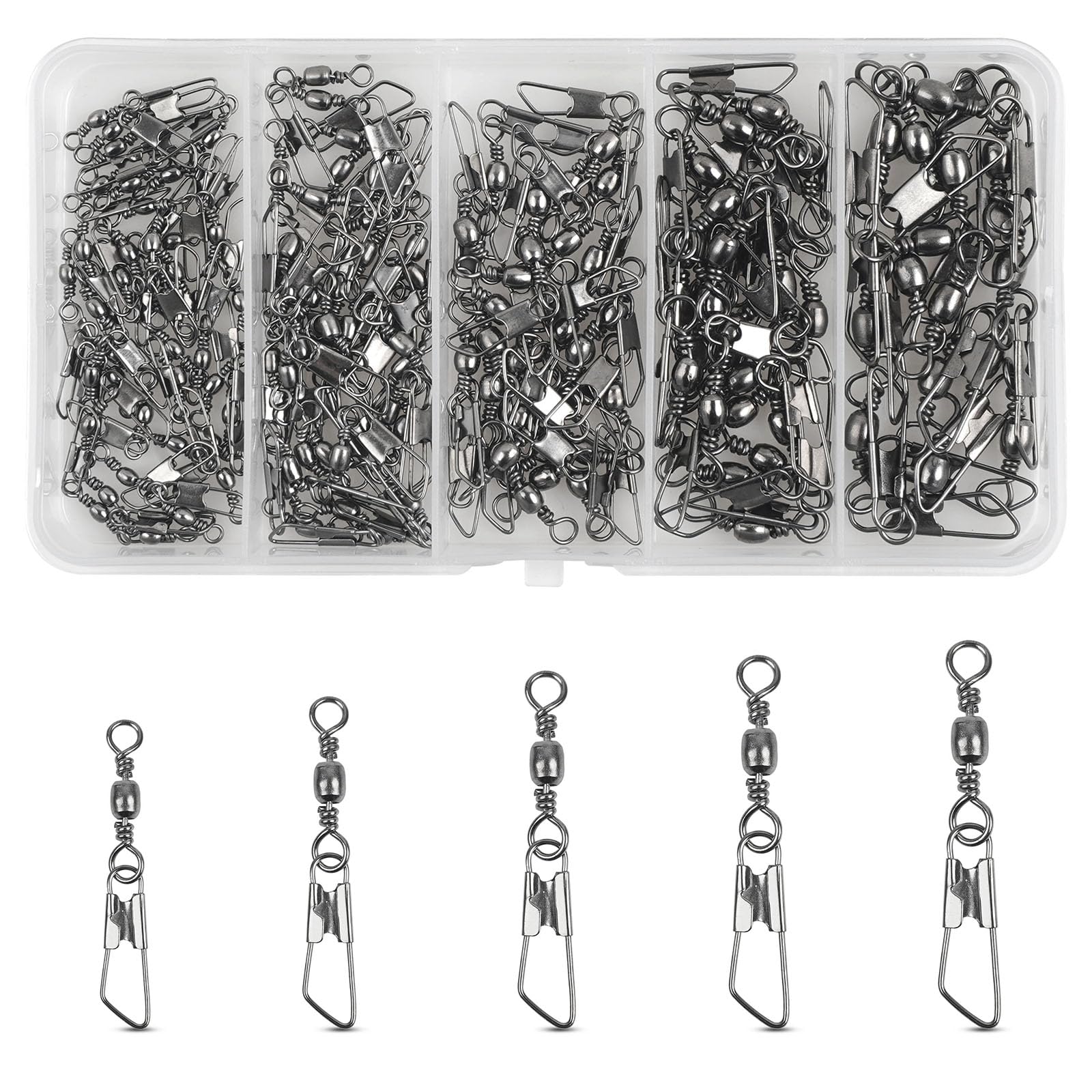 JSHANMEI Fishing Swivels Snaps Rolling Barrel Swivels with Safety Snap High Strength Freshwater Saltwater Fishing Snap Swivels Fishing Tackle Accessories Lure Line Connector