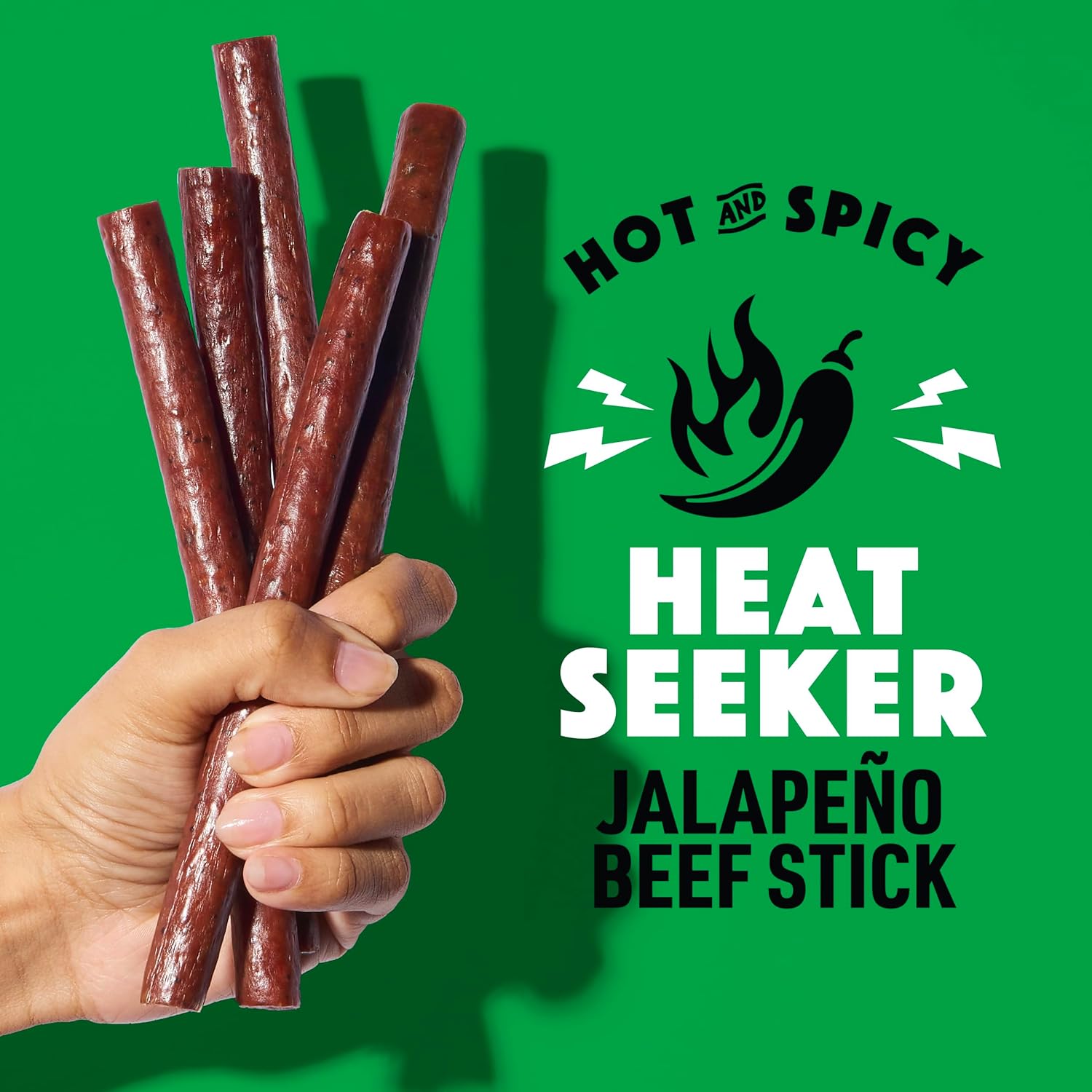 Lorissa's Kitchen Heat Seeker Jalapeno Beef Sticks - (Pack of 12) 1 oz Meat Sticks - Ready to Eat Protein Snacks - Free from Top 9 Allergens - Made with Grass-Fed & Finished Beef - Zero Sugar