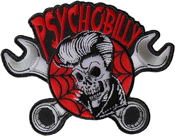 Psychobilly Skull and Wrenches Patch, Skull Patches P6369