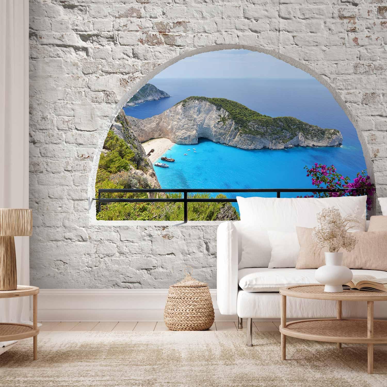 murando - Papier peint panoramique paysage 400x280 cm - Revêtement mural décoration pour chambre salon - Design unique et moderne - Vert bleu violet gris - Paysage de plage en grèce c-A-0051-a-b