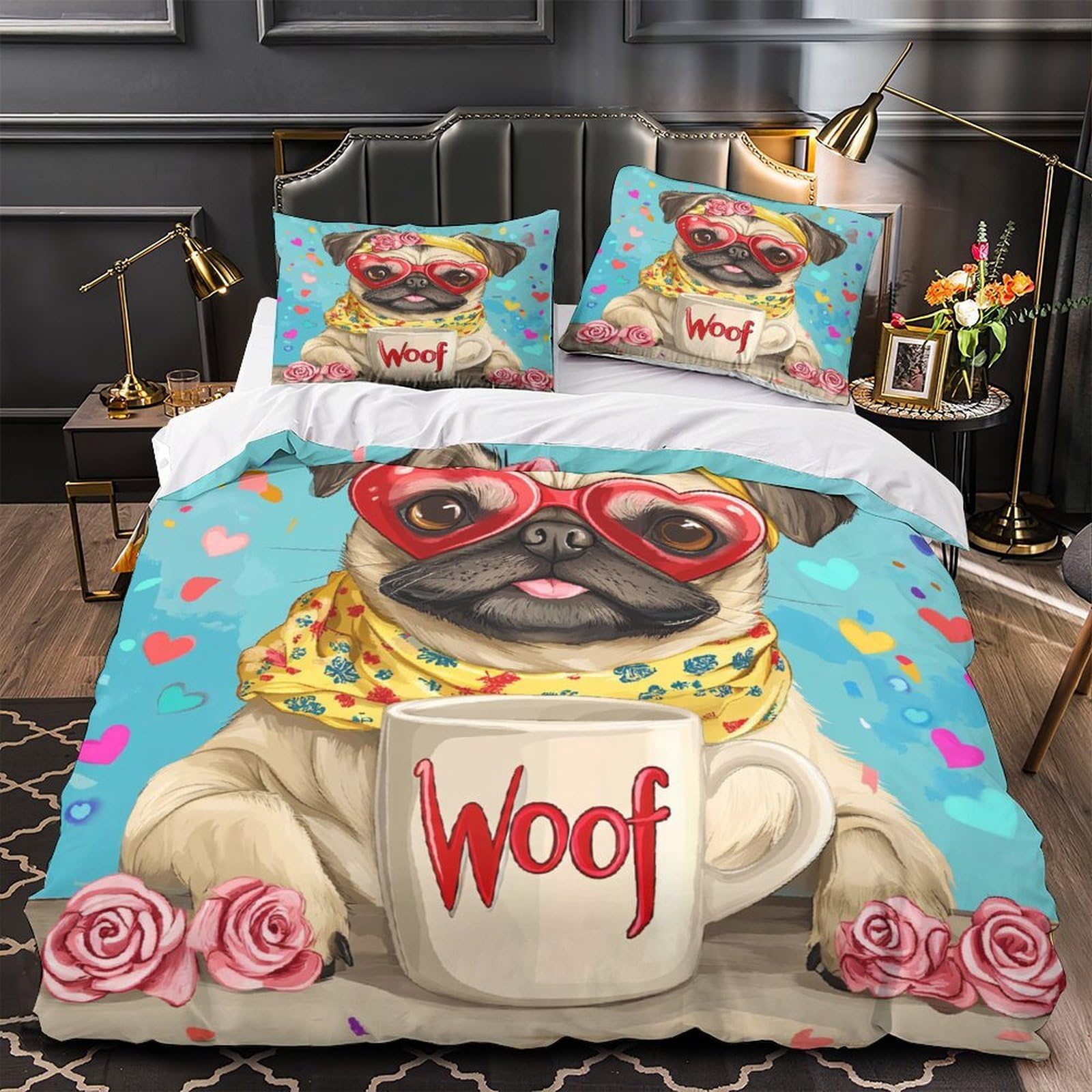 Housse de couette carlin 135x200 en microfibre dessin animé
