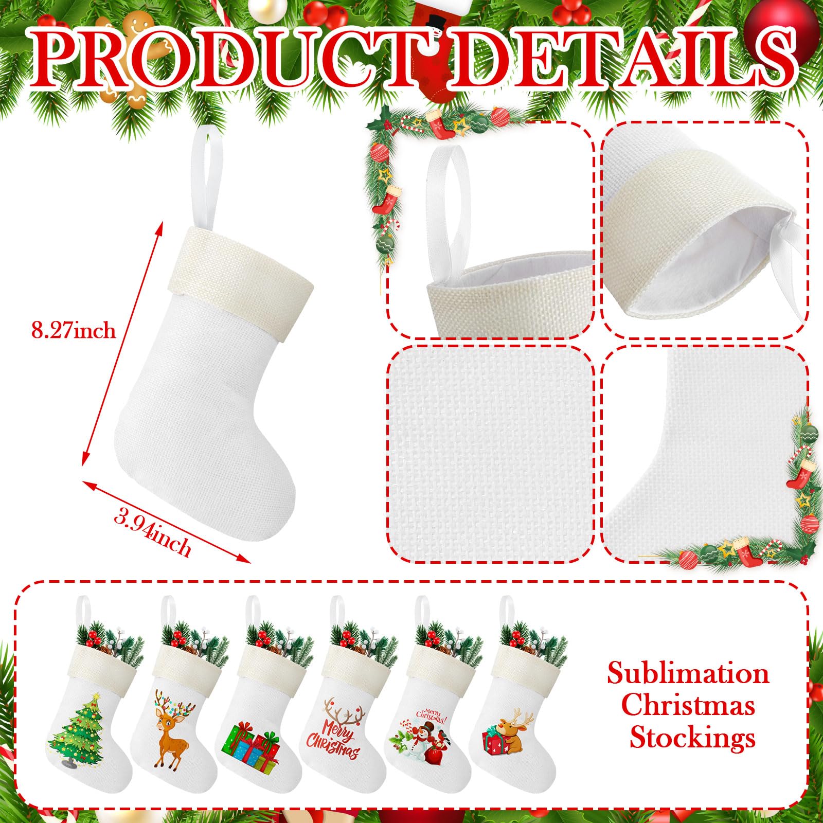 Zhanmai Lot de 24 chaussettes de Noël en toile de jute naturelle pour cheminée, cadeaux à suspendre pour cheminée, décoration de ferme, cheminée, arbre de vacances, décoration artisanale, 10,2 x 17,9