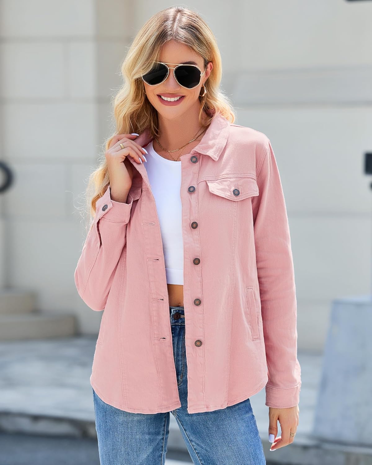 luvamia 2026 Jean Jackets for Women Fashion Denim Jacket Western Oversized Shacket Jacket Button Up with Pockets - Image 6