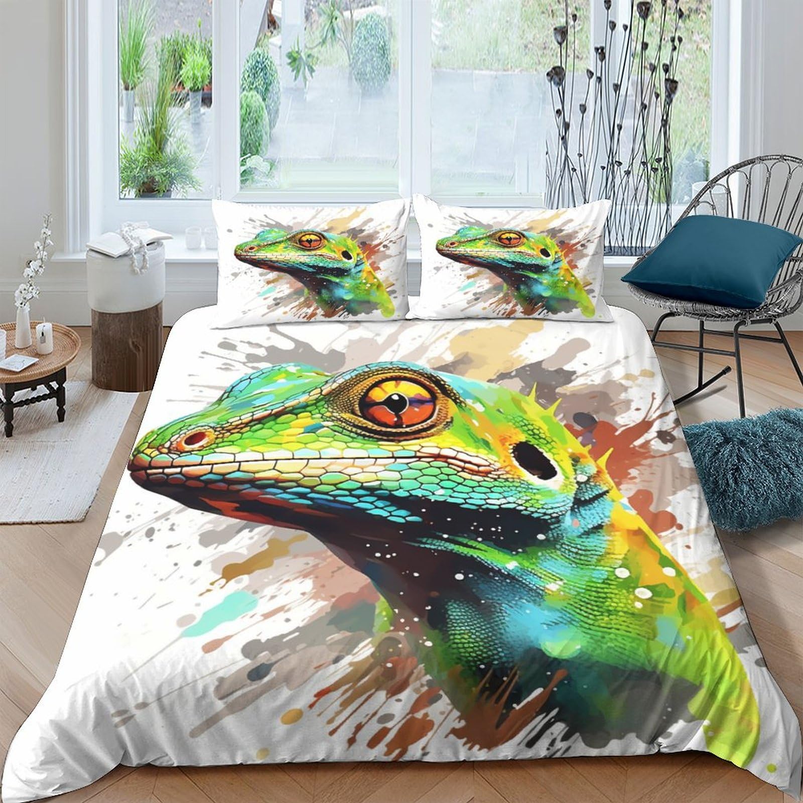 GAOYUCHUN Lizards 3D Printed Duvet Cover SetQuilt Cover Easy Care Bed Linen Soft Cosy 3 Pcs Bedding Sets Pillowcases for Kid Teens Boys And Girls Man Double（200x200cm）