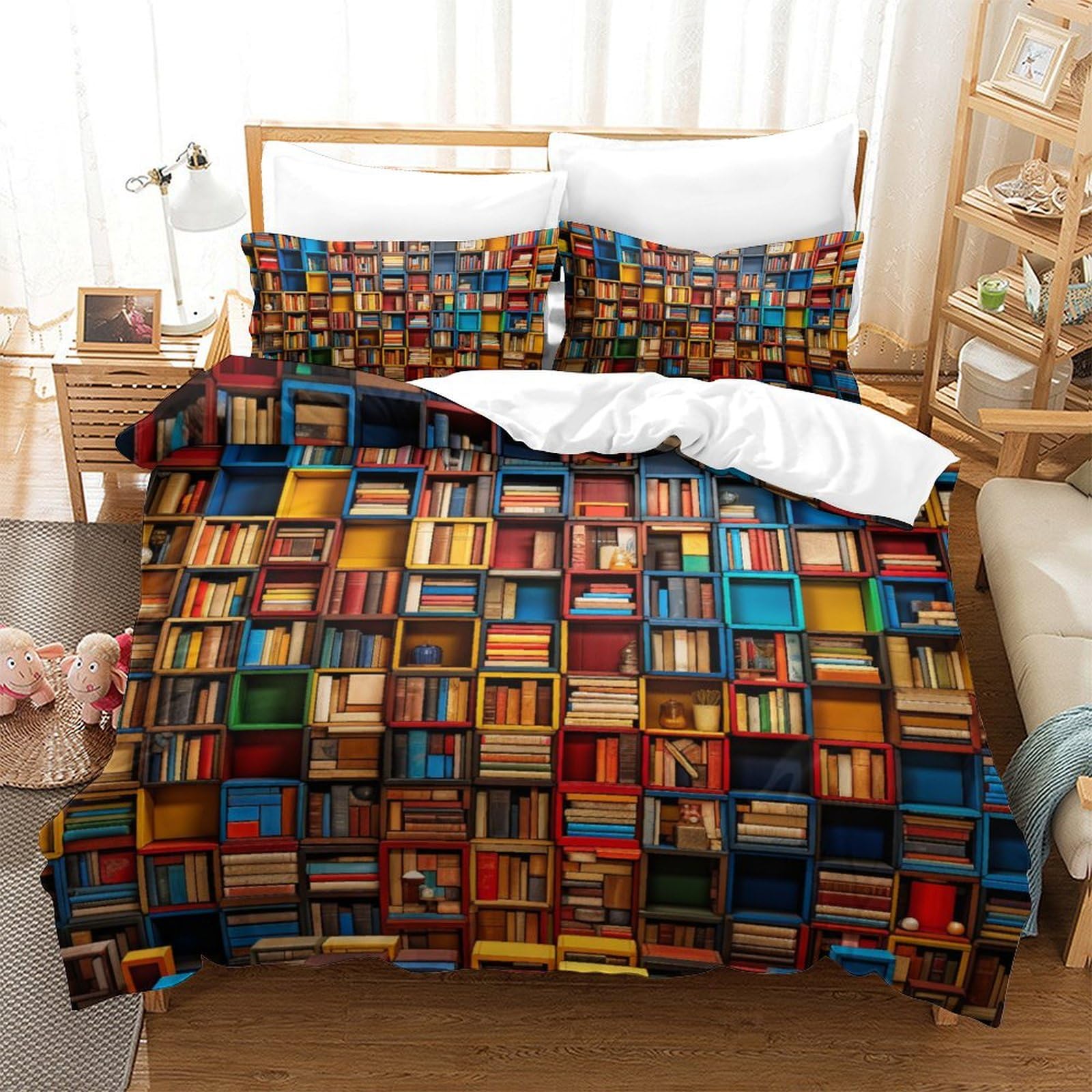 Housse de couette étagères de livres 3D pour créer un coin lecture cosy d'adolescent