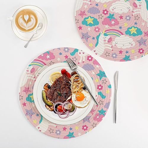 Miniatura 4 de 3 Pcs Trivet Tripod Pink Unicorns Pattern for Hot Dishes 15in Cotton Thread Weave Heat Resistant Hot Pads for Cooking Pot Cookware Protects