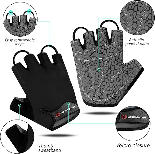 Miniatura 2 de WESTWOOD FOX Guantes de ciclismo de medio dedo, unisex, acolchados, para la palma de la mano, guantes de ciclismo de MTB para hombres y mujeres,