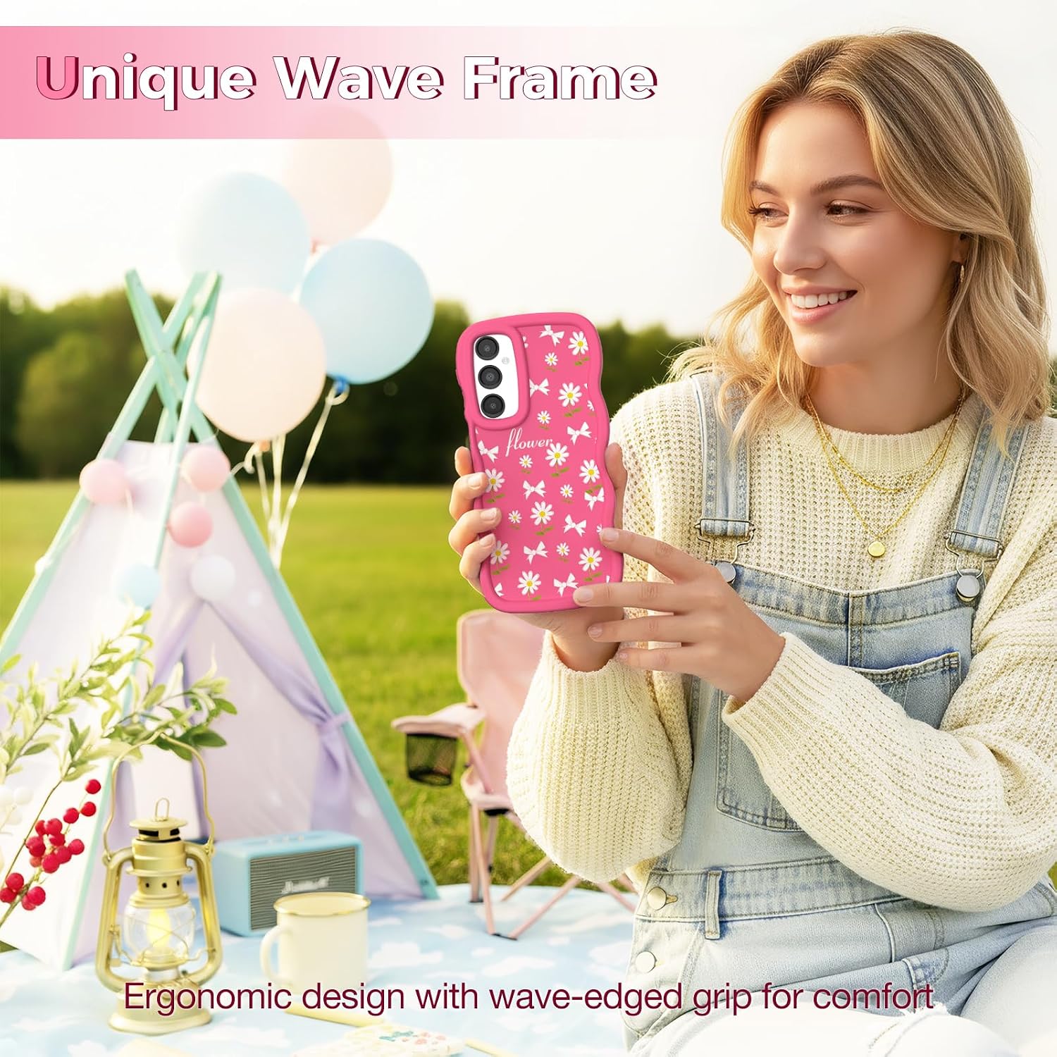 for Samsung Galaxy A14 5G Phone Case, Curly Wavy Frame, Cute Pattern thumbnail