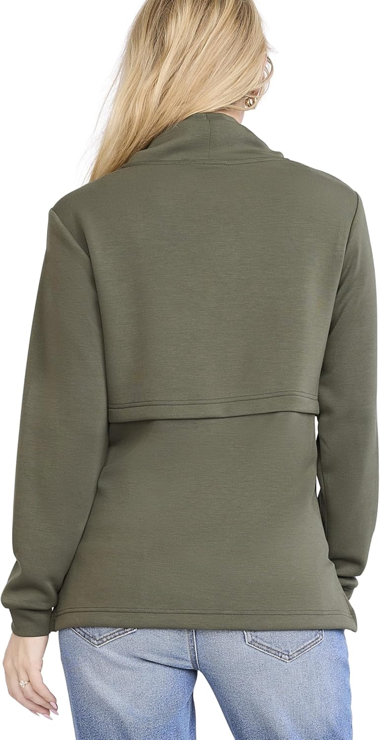 Motherhood Maternity Women's Long Sleeve Funnel Neck Nursing Pullover Pregnancy Sweatshirt for Breastfeeding