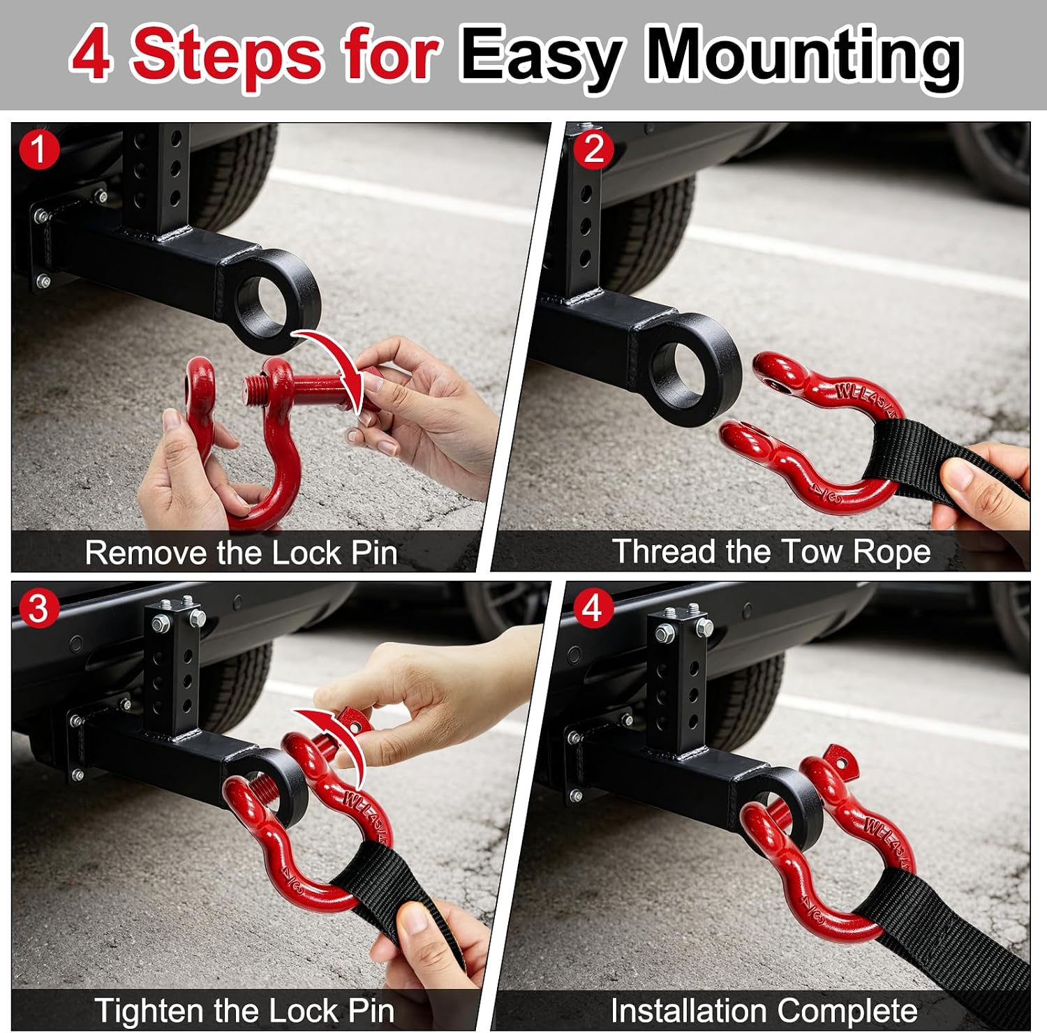 3 Pack D Ring Shackles, 3/4" Rugged Sturdy Heavy Duty Tow Shackle