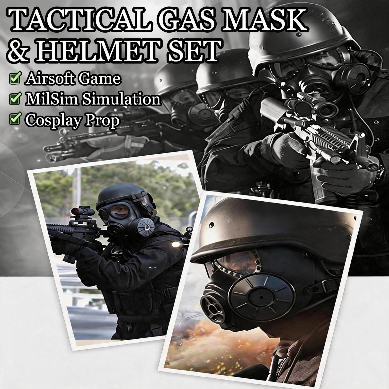 Conjunto de Casco Táctico M88 Ligero y Máscara Antigás