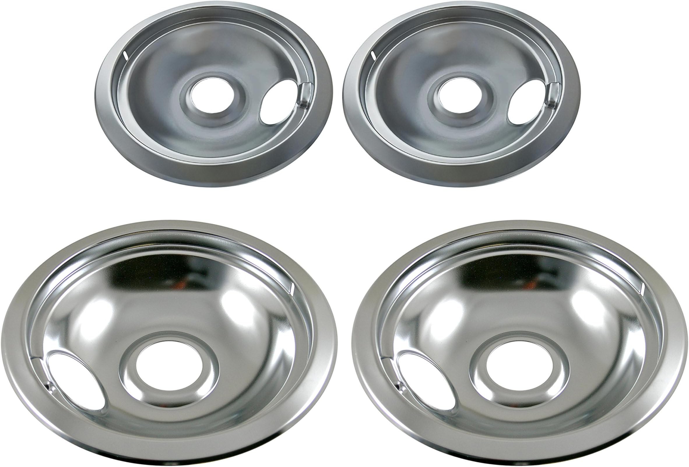 Kitchen Basics 101 Made in the USA Chrome Drip Pan Set Replacement for Frigidaire Kenmore 316048413 and 316048414: 2 ea 6” and 8"