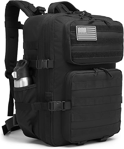 Vista 14 de Wotony Mochila Táctica Militar para Hombres Impermeable Mochila de Día Paquete de Asalto de 3 Días Bolsa Molle con Soporte para Botella de Agua Negro