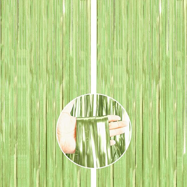 PartyWoo Foil Curtain 2 pcs, 3.3x6.6 ft Metallic Lime Green Tinsel Curtains, Backdrop Curtain, Foil Fringe Curtains, String Curtain, Birthday Decorations, Party Backdrop, Wedding Backdrop