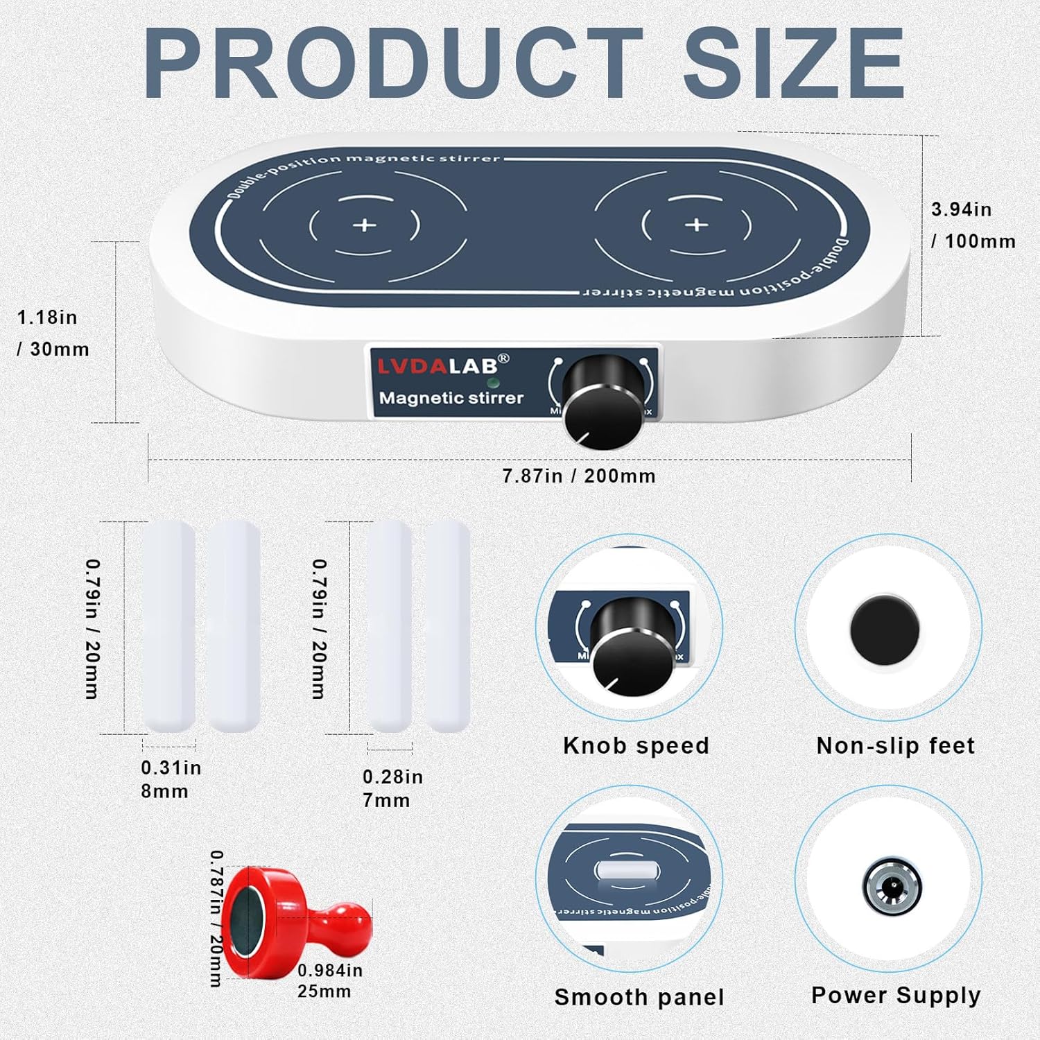Dual Position Magnetic Stirrer, 2x500ml Lab Stir Plate, 50-1500 RPM, 4 Stir Bars + 1 Retriever for Low Viscosity Liquids,Non-Heating,Synchronous Control Magnet Stirrer for Lab, Home(White)