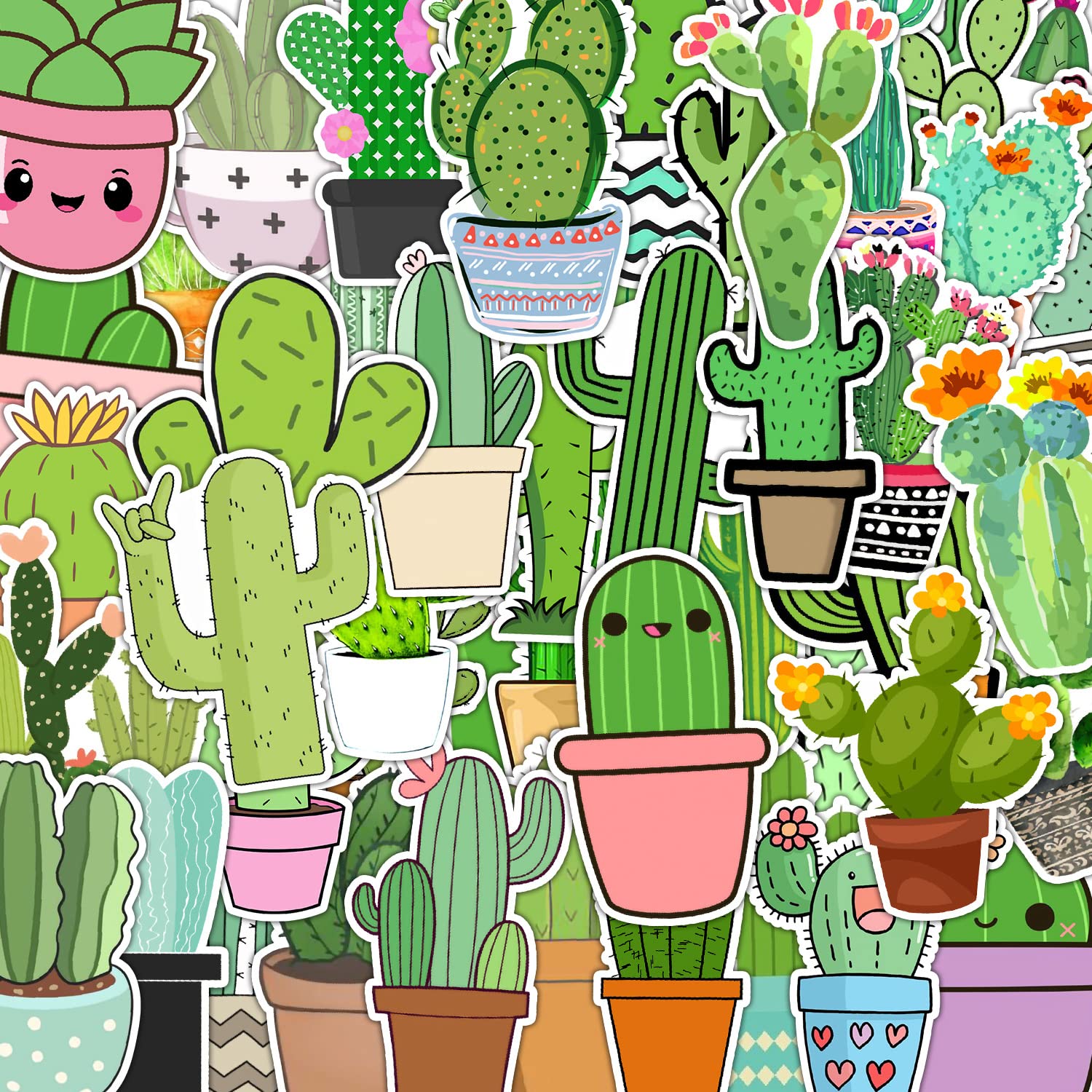 100 PCS Cactus Stickers - Waterproof PVC Vinyl Decorative for Water Bottles, Hydroflask, Phones, Skateboards, Laptops & Notebooks - Gift for Friends &