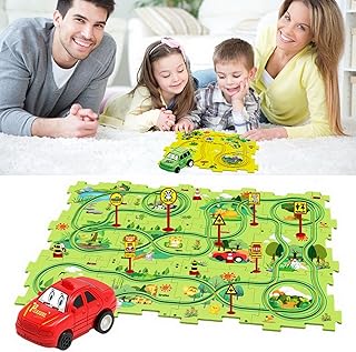 Lifemaison 25PCS DIY Assembling Electric Trolley,Children's Educational Puzzle Track Car Play Set,Puzzle Board Toy Vehicle Car Track,Montessori Toys for 3+ Years,3D Rail Car Building Toys Set,Forest