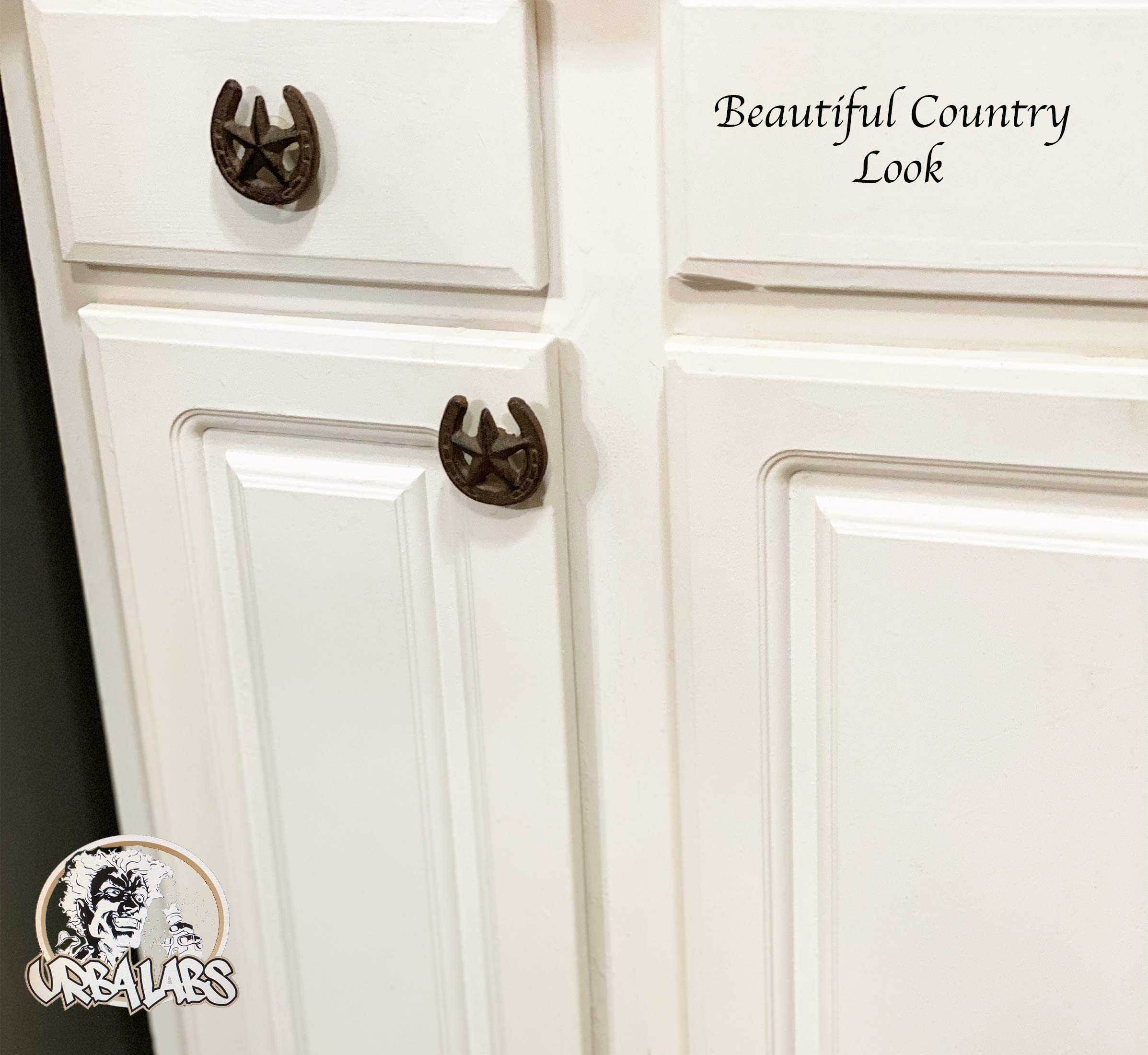 6 Antique Style Horseshoe Star Drawer Pulls – Western Barn Door Handles, Cast Iron