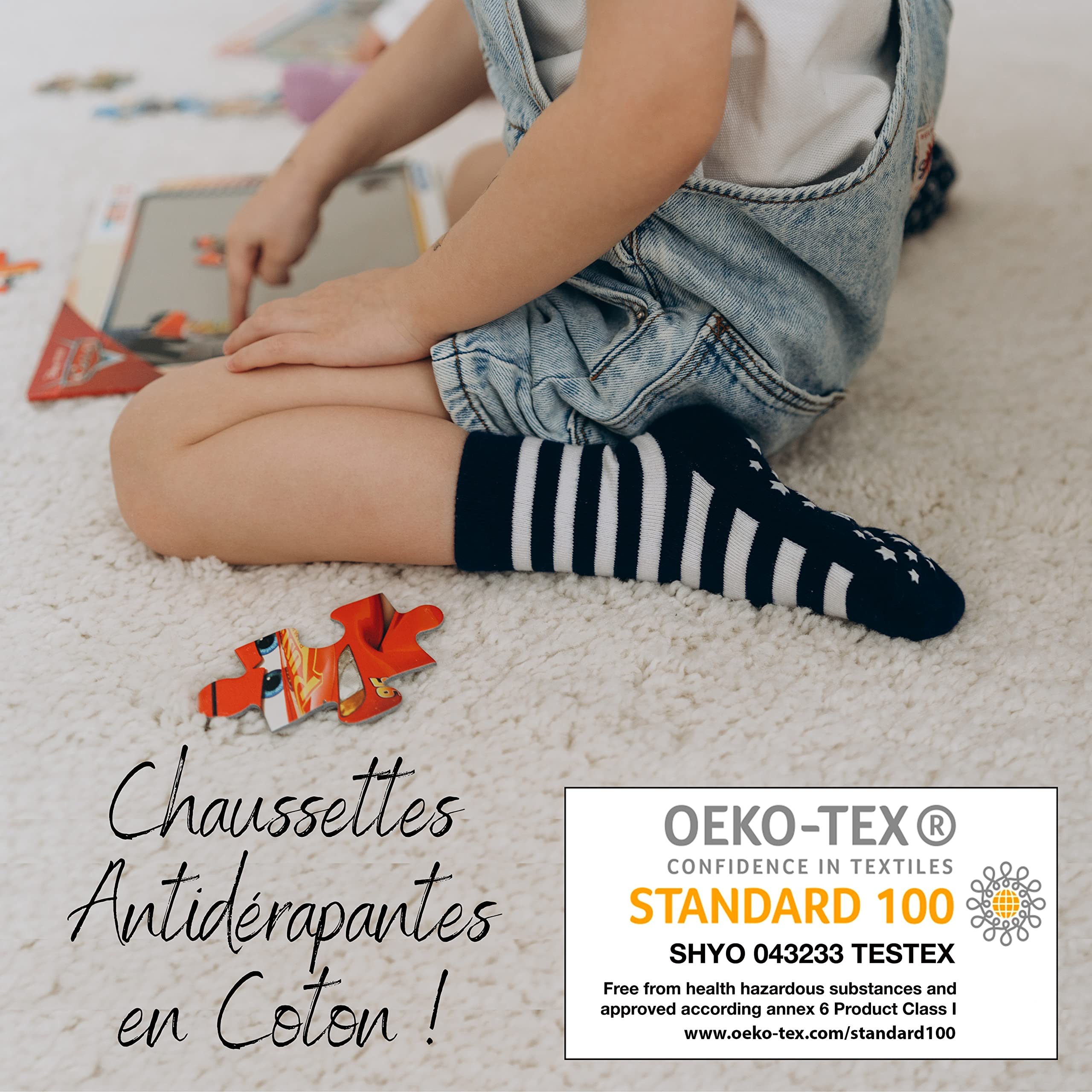 bisoo Chaussettes Antidérapantes Enfant - Ensemble de 5 Paires pour Garçon de 5 à 7 ans (Taille EU 29-32) - Coton Certifié Oeko-Tex - Garçon