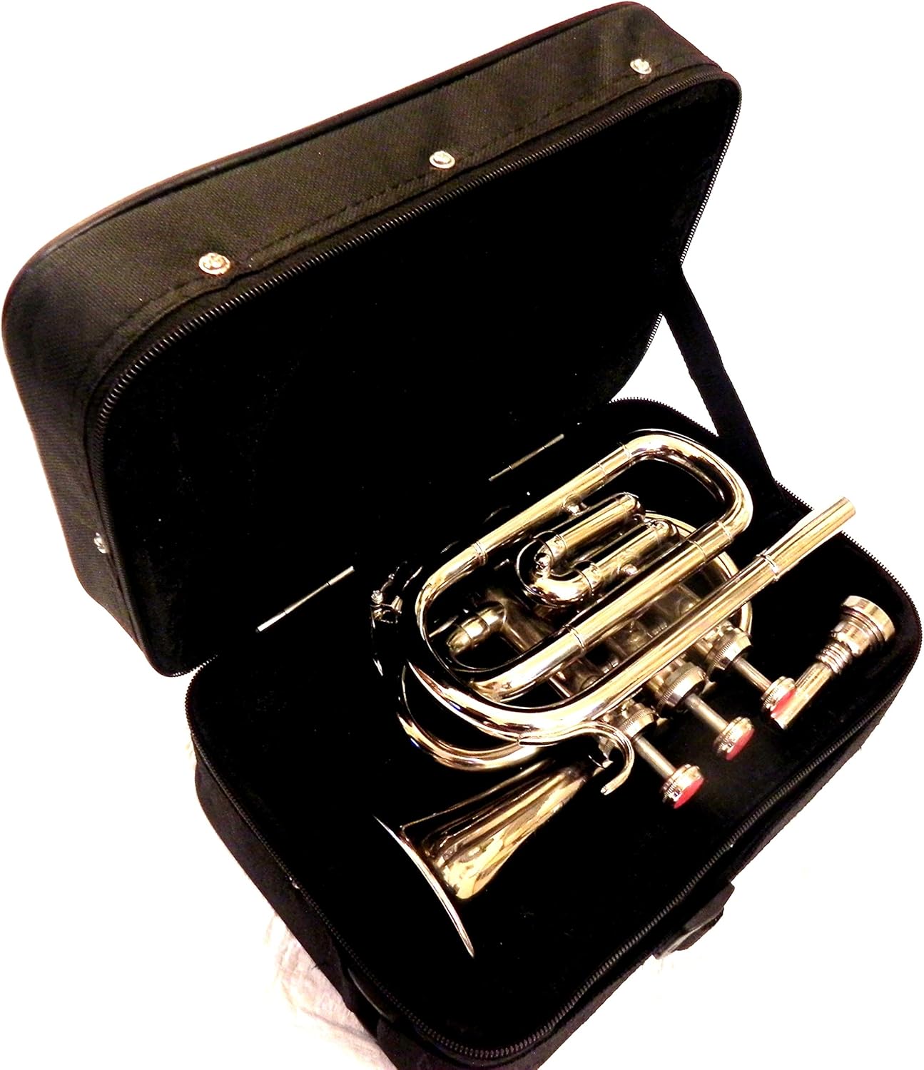IM -Indian Hand Made Brass Pocket Trumpet Chrome Finish B-Flat W/Case+Mp Silver : Musical Instruments