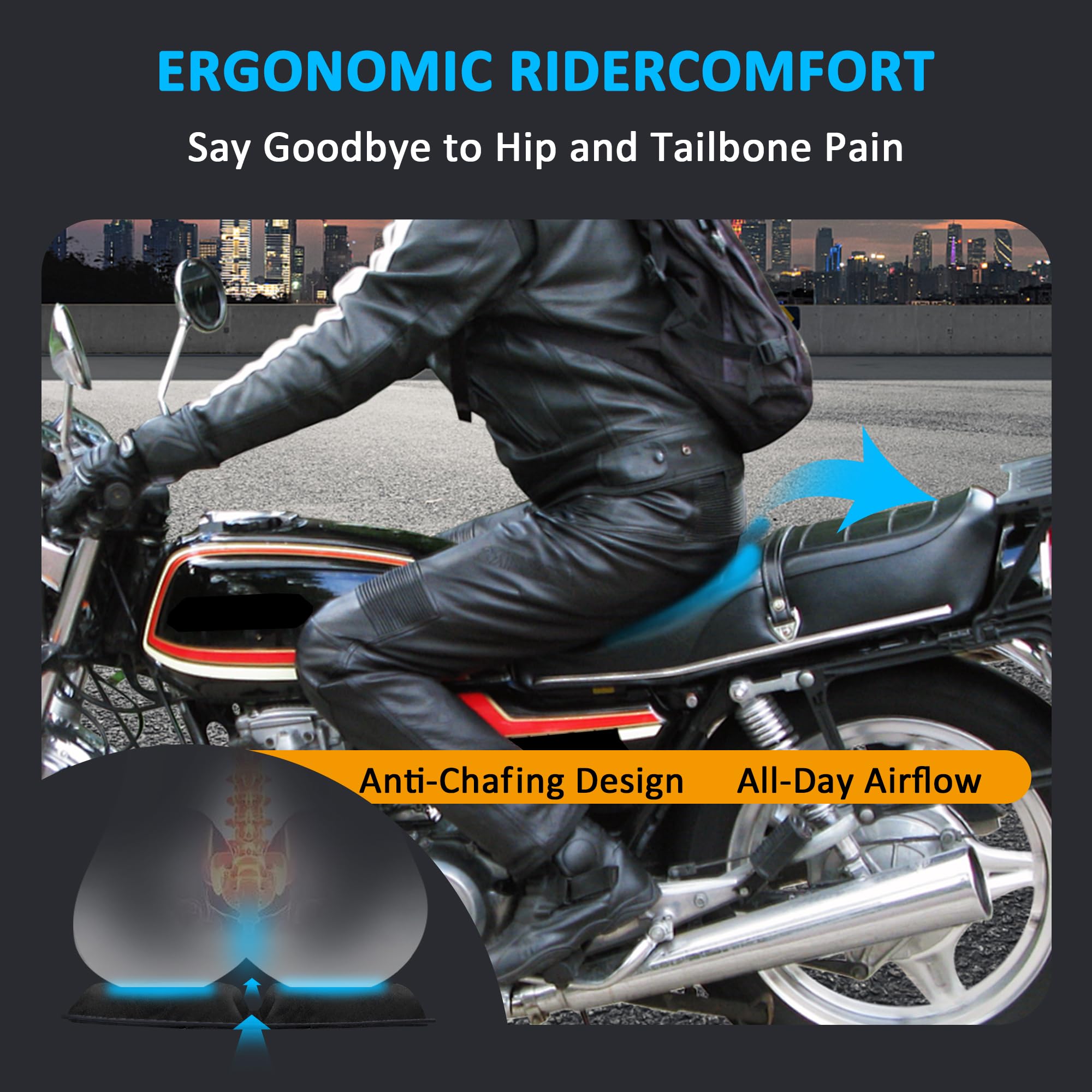 Cojín de asiento para moto, universal, con estructura de panal 3D, transpirable y absorción de impactos, suave, cómodo para viajes largos — view 4