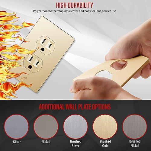 Miniatura 18 de ENERLITES Elite Series Duplex Receptacle with Screwless Wall Plate, Residential Grade Duplex Outlet, Tamper-Resistant, Grounding, 15A 125V, UL Silver