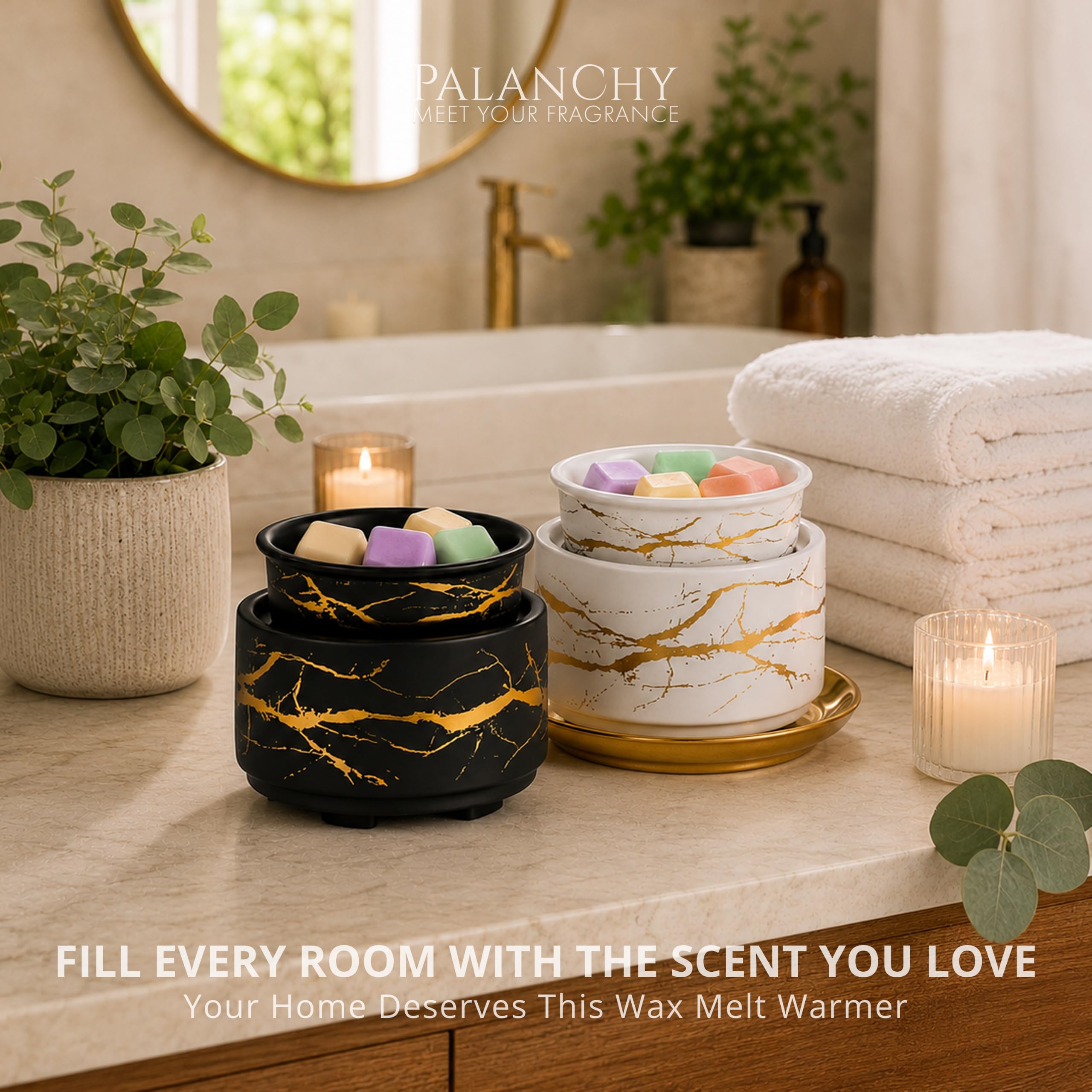 PALANCHY Wachsschmelzwärmer, Keramik, 3-in-1-Ölbrenner, elektrischer Kerzenwachswärmer, Brenner, Duftwärmer für Duftwachse, Zuhause, Büro, Schlafzimmer, Aromatherapie, Geschenk und Dekoration, Weiß