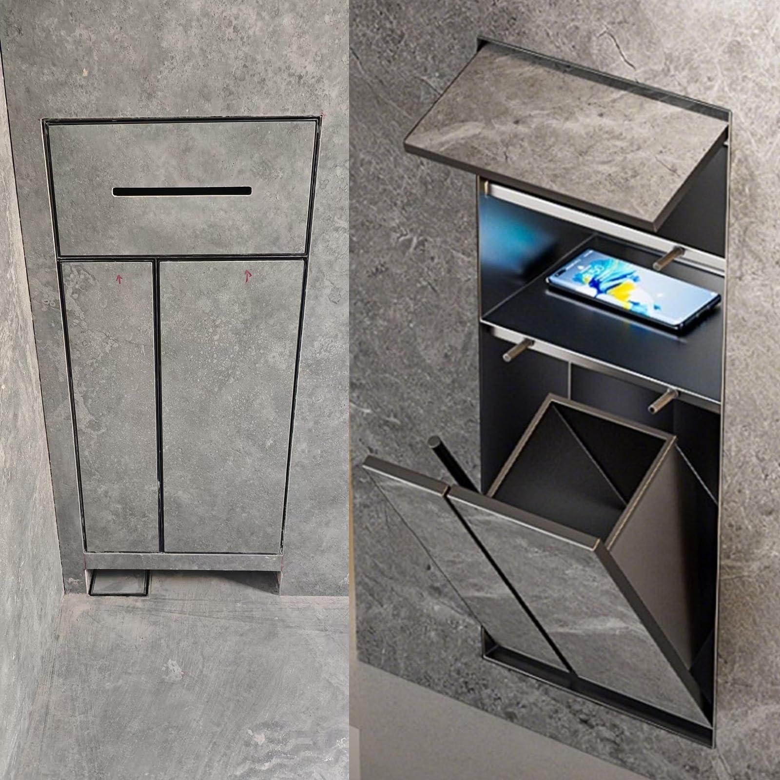 Recessed Wall Niche Toilet Paper Holder, Space-Saving Tissue Holder for Bathroom, Toilet Paper Dispenser with Storage, Inside Wall(F)